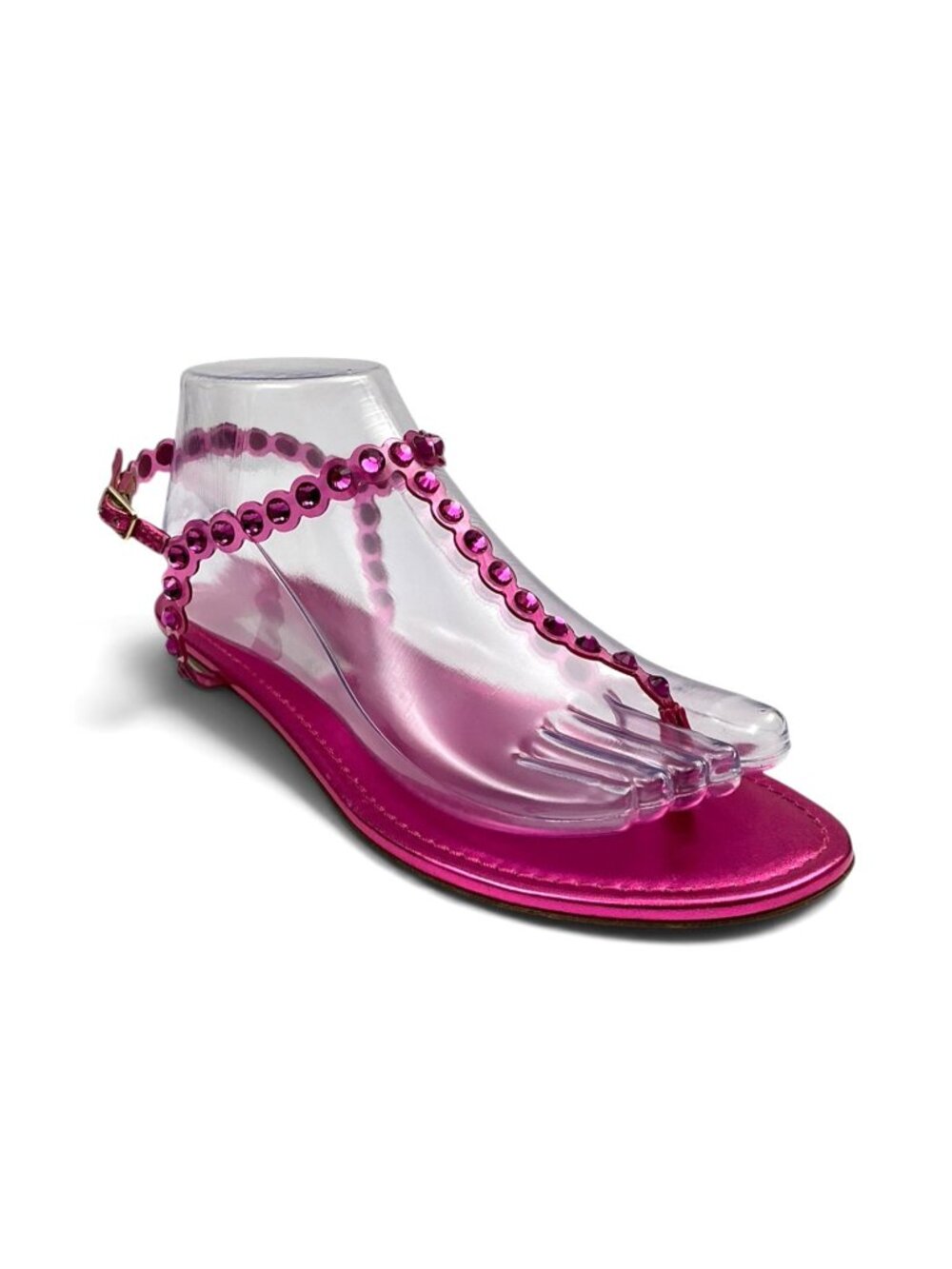 AQUAZZURA Pink Crystal-Embellished Flat Sandals Sz 10
